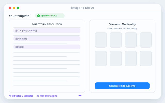 T-Doc AI — upload your own templates, AI fills them